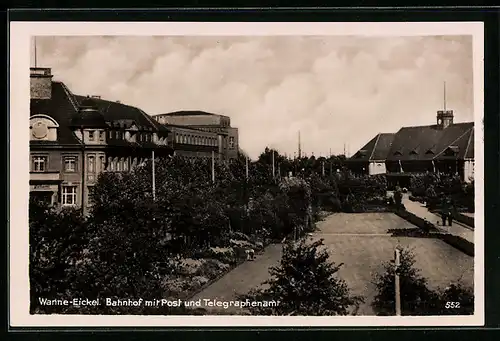 AK Wanne-Eickel, Bahnhof mit Post und Telegraphenamt