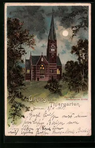Lithographie Berlin-Tiergarten, Kaiser Friedrich Gedächtnis-Kirche