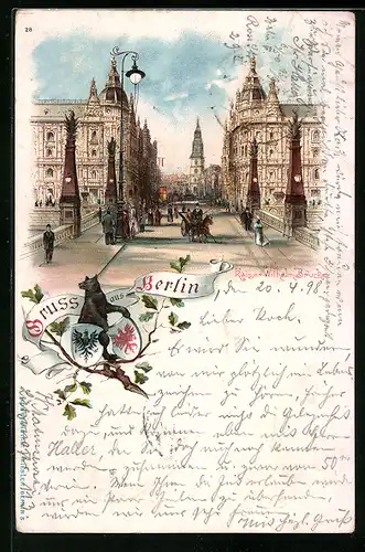 Lithographie Berlin, Kaiser-Wilhelm-Brücke und Kaiser-Wilhelm-Strasse