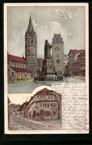 Lithographie Eisenach, Denkmal, Luther-Haus