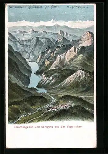 Künstler-AK Eugen Felle: Berchtesgaden, aus der Vogelschau mit Blick auf die Schönfeldspitze