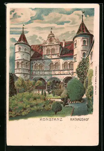 Lithographie Konstanz, Rathaushof mit Anlage