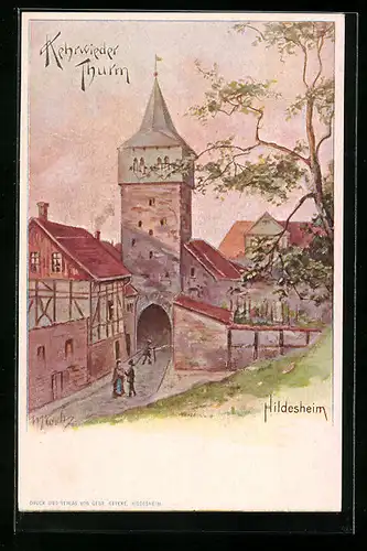 Künstler-AK Hildesheim, Ortspartie mit Kehrwieder Thurm