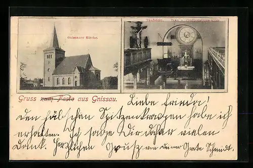 AK Gnissau, Kirche, Gebäude- und Innenansicht