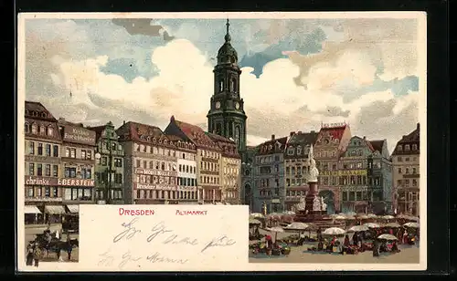 Lithographie Dresden, Altmarkt am Markttag