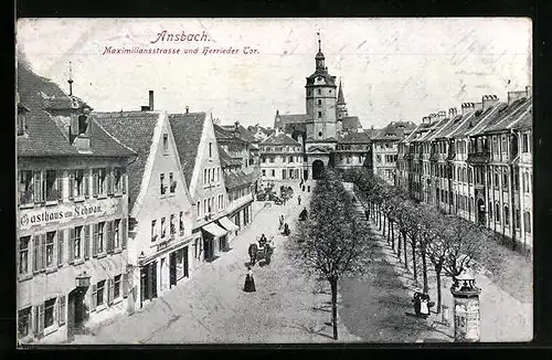 AK Ansbach, Maximilianstrasse und Herrieder Tor