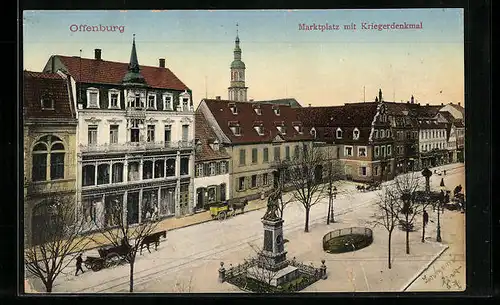 AK Offenburg, Marktplatz mit Kriegerdenkmal