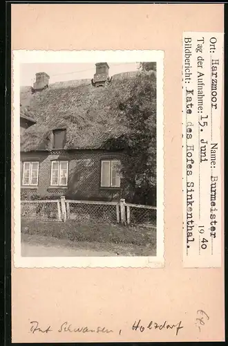 Fotografie unbekannter Fotograf, Ansicht Harzmoor, Kate Burmeister des Hofes Sinkenthal um 1940