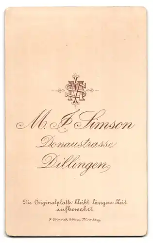 Fotografie M. J. Simson, Dillingen, junger Pfarrer im Talar mit Bibel auf dem Schoss