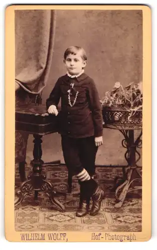 Fotografie Wilhelm Wolff, Hirschberg, Neue Herren- Ecke Schützen-Str., Kleiner Junge in hübscher Kleidung