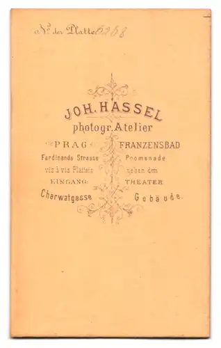 Fotografie Joh. Hassel, Prag, Charwatgasse, Portrait eines Herren m. Brille u. Backenbart