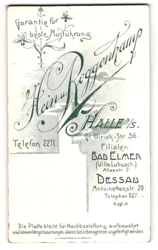 Fotografie Hein & Roggenkamp, Halle / Saale, Anschrift des Ateliers sowie der Filialen