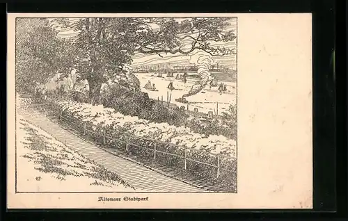Künstler-AK Hamburg-Altona, Idylle im Stadtpark