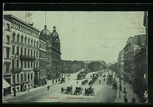 AK Hamburg-Neustadt, Dammtor-Strasse mit Fuhrwerken und Strassenbahn