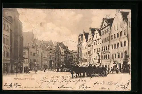 AK Augsburg, Maximilianstrasse mit Cafè Merkur