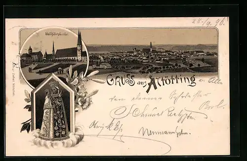 Lithographie Altötting, Wallfahrtskirche, Gnadenmutter, Panorama
