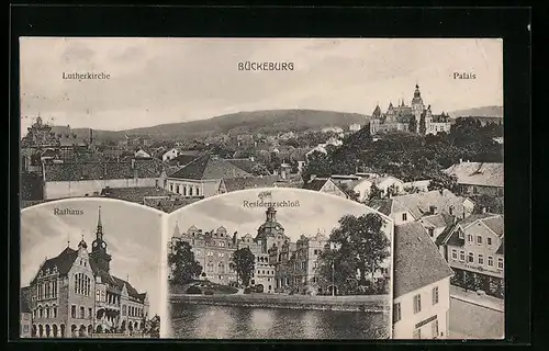 AK Bückeburg, Lutherkirche, Palast, Rathaus, Residenzschloss