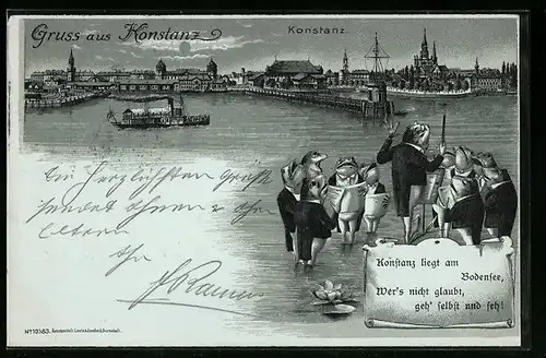 Lithographie Konstanz, Stadtpanorama mit Froschchor