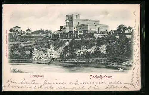 Relief-AK Aschaffenburg, Flusspartie mit Pompejanum