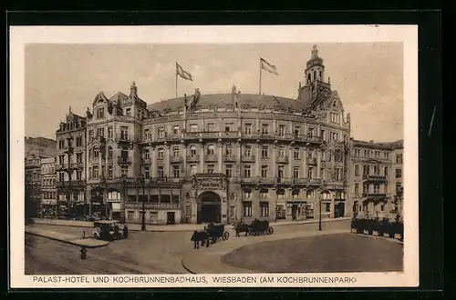 AK Wiesbaden, Palast-Hotel und Kochbrunnenbadhaus