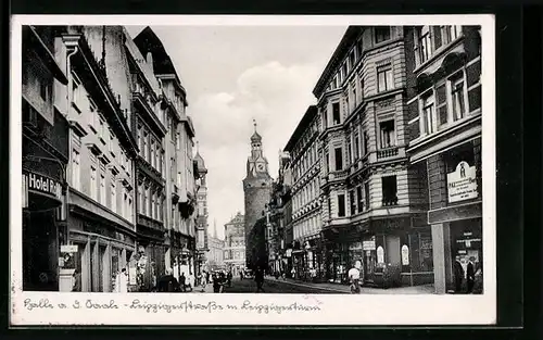 AK Halle /Saale, Leipzigerstrasse mit Leipzigerturm