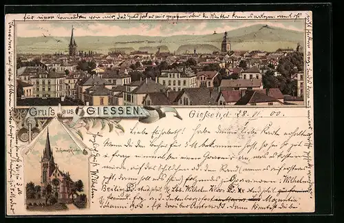 Lithographie Giessen, Johannes-Kirche, Gesamtansicht