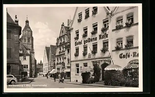 AK Weissenburg i. Bay., Rosenstrasse mit Hotel goldene Rose