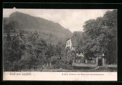 AK Lautern, Gasthaus zur Krone und Wirtschaftsgarten von A. Aich