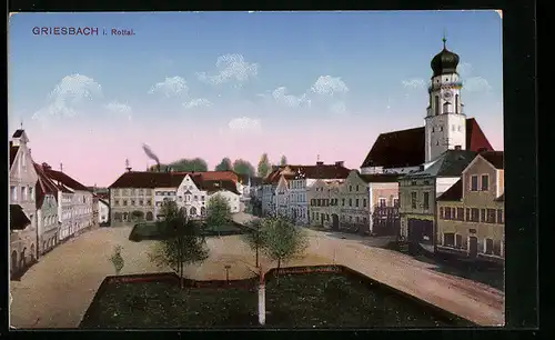 AK Griesbach i. Rottal, Marktplatz und Kirche aus der Vogelschau
