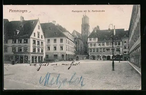 AK Memmingen, Marktplatz mit St. Martinskirche