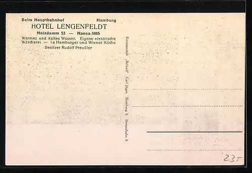 AK Hamburg-St.Georg, Hotel Lengenfeldt, Holzdamm 53