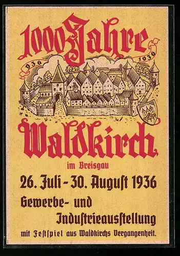 AK Waldkirch, Gewerbe- und Industrieausstellung 1936, 1000 Jahre Waldkirch