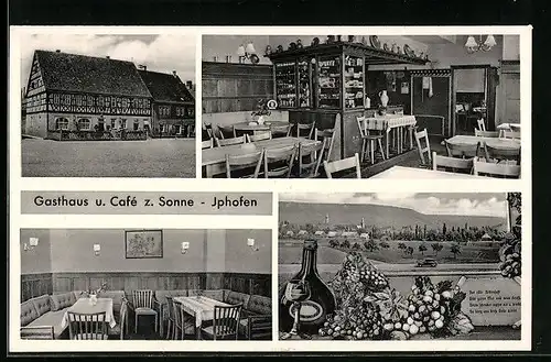 AK Iphofen, Gasthaus und Cafe zur Sonne, Innenansichten