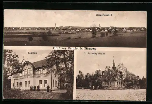 AK Feucht b. Nürnberg, Saalbau, St. Walburgisheim, Gesamtansicht