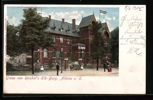 AK Hamburg-Altona, Gasthaus Reichel`s Elb-Burg mit Terrasse