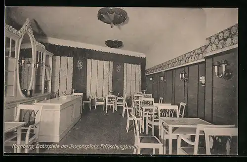 AK Nürnberg, Lichtspiele am Josephsplatz, Erfrischungsraum, Innenansicht