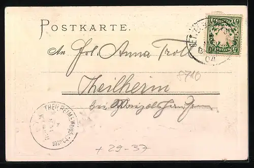 Passepartout-Lithographie Dettelbach a. M., Ortspartie mit Kirche, Wappen