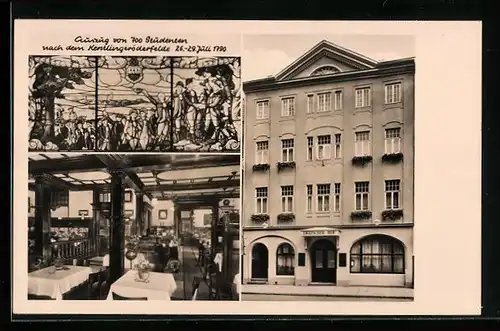 AK Göttingen, Hotel Deutscher Hof, Innenansicht, Auszug von 700 Studenten nach dem Kerstlingeröderfelde 1790