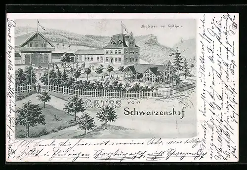 Künstler-AK Keilhau, Hotel Schwarzenshof am Uhufelsen