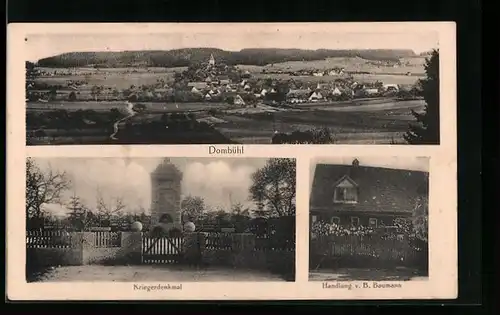 AK Dombühl, Handlung v. B. Baumann, Kriegerdenkmal, Teilansicht