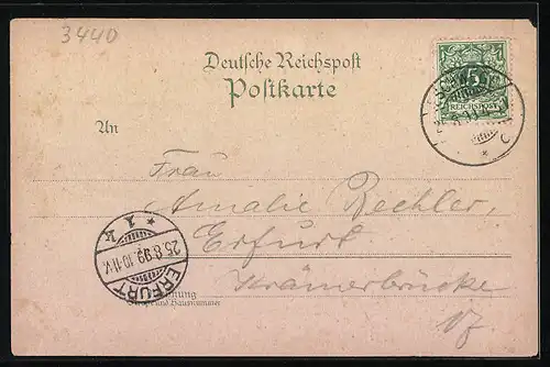 Lithographie Eschwege, Totalansicht, Schloss, Kaierl. Postamt
