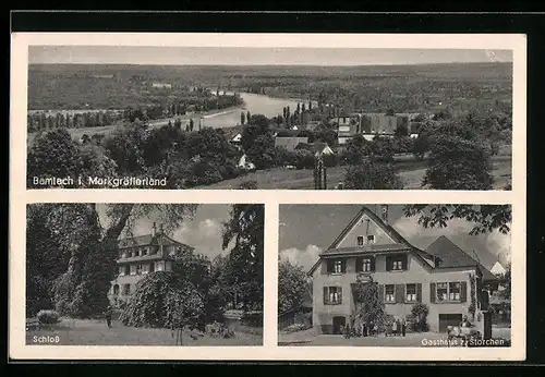 AK Bamlach, Schloss, Gasthaus zum Storchen, Totalansicht aus der Vogelschau