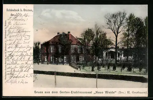 AK Schönebeck b. Bremen, Garten-Gasthaus Neue Weide von H. Grothusen