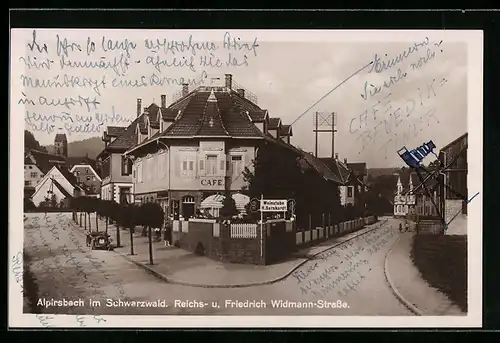 AK Alpirsbach / Schwarzwald, Cafe und Weinstube H. Bernhardt an der Gabelung Reichs- und Friedrich Widmann-Strasse