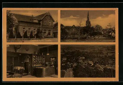 AK Spelle, Gasthof Kerk, Ortspartie, Ortsansicht aus der Vogelschau