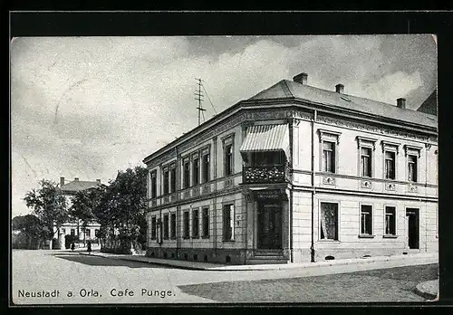 AK Neustadt /Orla, Cafe Punge mit Strasse
