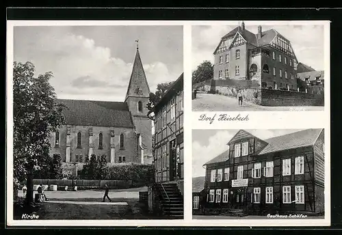 AK Heisebeck, Gasthaus Schäfer, Ortspartie mit Kirche, Villa
