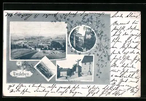 Passepartout-AK Unsleben, Dampfziegelei Gebr. Dessenberger, Habermannsches Schloss, Gesamtansicht