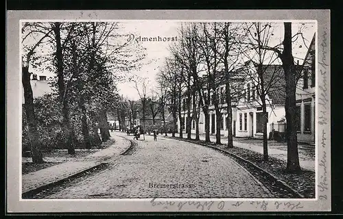 AK Delmenhorst, Partie in der Bremerstrasse, mit Radfahrer