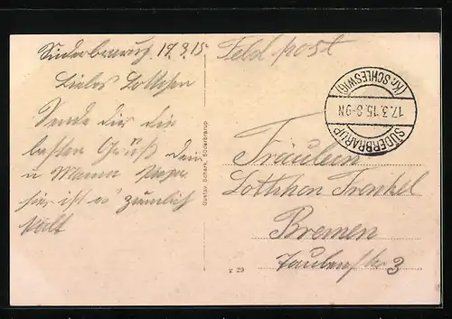 AK Süderbrarup, Germania-Platz mit Strasse und Kirche, mit Geschäft Carl Schepler